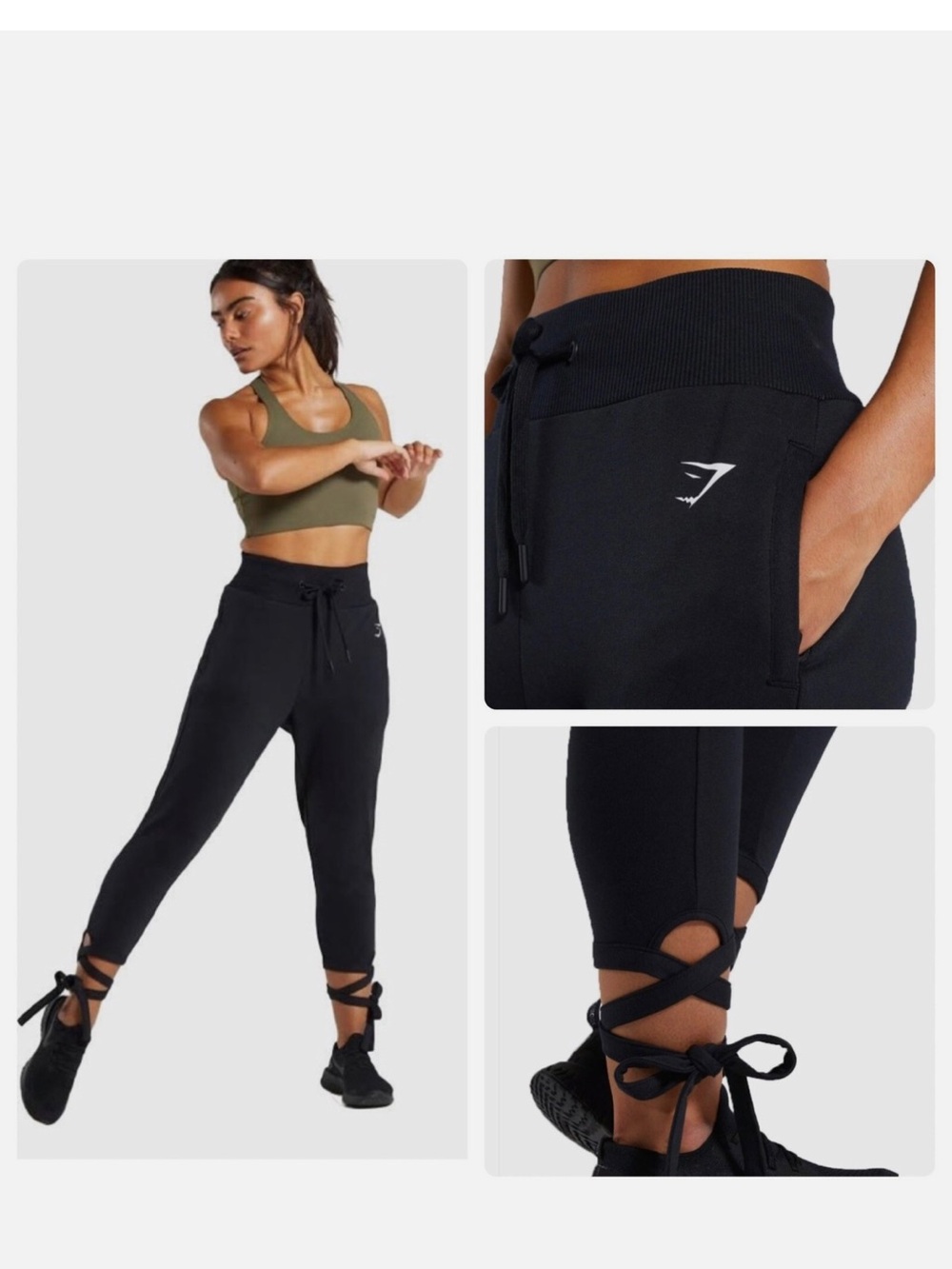 Gymshark Black Ark High waisted Lace-Up Ankle Track Joggers- XS